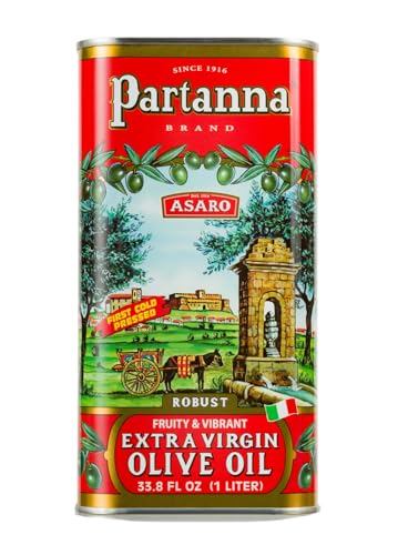 Partanna Robust Extra Virgin Olive Oil - Premium 100% Castelvetrano Oil-High Polyphenol-First Cold Pressed - Early Harvest in Sicily - Award Winning Italian EVOO -Monovarietal -33.8 fl oz (1 L) Tin