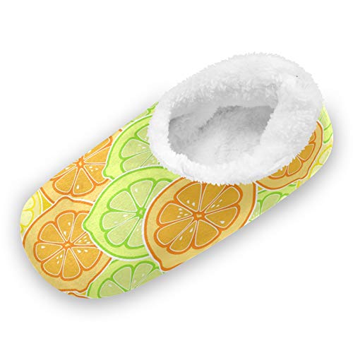 TropicalLife LUCKYEAH - Pantuflas de casa con patrón de cítricos y naranja limón para mujeres y hombres, zapatillas de pies peludos, cómodas y cálidas de espuma viscoelástica para interiores