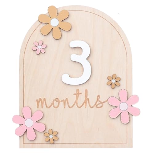 MEMOLEBIA Baby Monthly Milestone Sign,1-12 Monthly Milestone Signs, Baby Girl Nursery Decoration, Newborn Photography Props Double-Sided (M01)