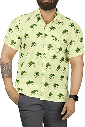 HAPPY BAY Bolsillo Delantero Palmera Camisa Hawaiana Vacaciones de los Hombres Crema_AA272 XL Cover