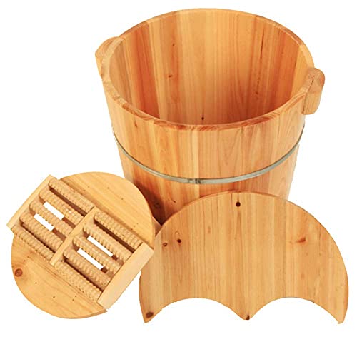 Balde de Madera para Baño de Pies con Tapa y Masajeador