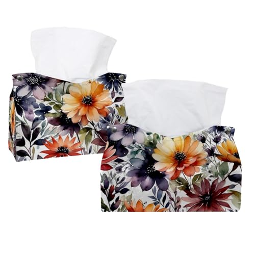 Lot de 2 housses de boîte à mouchoirs fleurs pour table - 2
