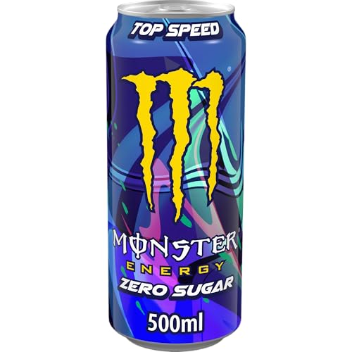 Monster Energy Top Speed - koffeinhaltiger Energy Drink mit erfrischendem Pfirsich-Nektarinen Geschmack - ohne Zucker und ohne Kalorien - in praktischen Einweg Dosen (12 x 500 ml)