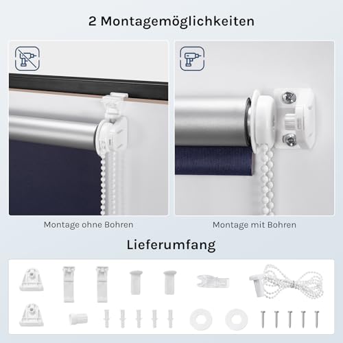 WOLTU Verdunkelungsrollo Thermorollo ohne Bohren 80x150 cm, Blau – Ansicht 6