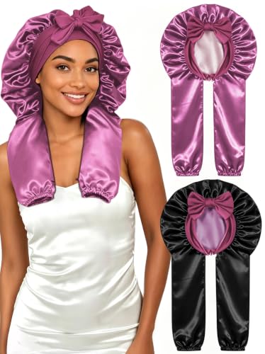 2PCS Double Layer Silk Satin Bonnet,26" Bonnet for Long Hair Braids