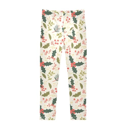 Christmas Holly Berries Kids Baby Girls Active Leggings Casual High Waisted Activewear Gym
