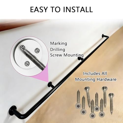 Soporte de barra de acero inoxidable, pasamanos de montaje en pared con conector interno para bar, garaje y escalera, acabado plateado duradero