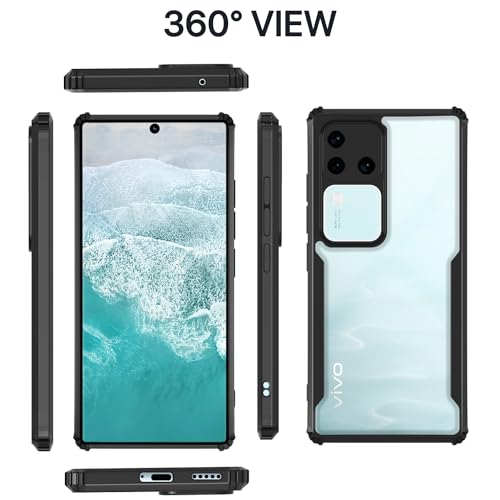 Image of Outlouders Back Cover for Vivo V30 Pro 5G | Ultra Hybrid Transparent | Full Camera Protection | Raised Edge | Crystal Clear Bumper Case (Black)