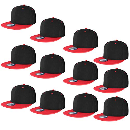 Image of Falari Wholesale 12 Pack Snapback Hat Cap Hip Hop Style Flat Bill Blank Solid Color Adjustable Size