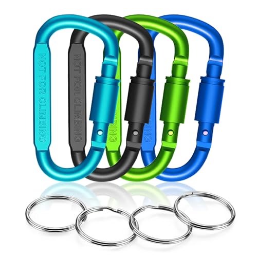 ODLY Locking Carabiner Clip - Keyrings Included - Durable Aluminum Alloy D-Ring Clips for Camping, Hiking, Traveling - Strong, Lightweight, and Secure Keyring Hook - Ideal for Outdoor Activities