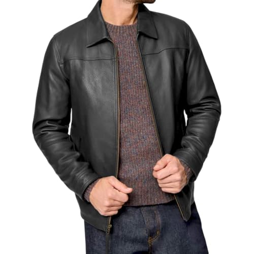 Image of Isaac & David Chicago Men's New Black /Brown Lambskin Leather Classic Open Bottom Jacket Motorcycle Vintage Racing Jacket