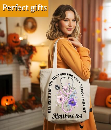 Image of Aesthetic Christian Gifts Tote Bag for Church, Religious Tote Bag for Bible Study, Medium Size with Inner Pocket