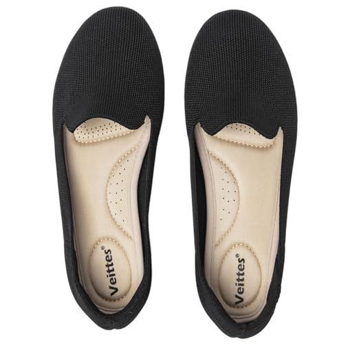 Image of Veittes Women's Wide Width Flats Shoes,Comfortable Breathable Casual Slip on Round-Toe Knitted Dressy Ballet Flats