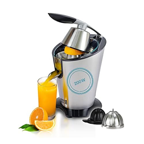Powerful electric juicer with high juice yield | Citrus juicer 200W + 2 cones | Lemon, lime, orange juice squeezer machine with innovative lever press | exprimidor de naranjas electrico