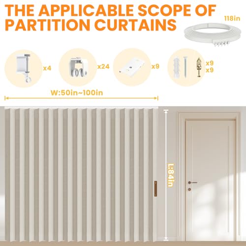 Image of 100% Blackout Room Divider Curtains Screen Partitions, Blackout Sound Reducing Divider Room Panel for Doorway Glass Window Sliding Door Patio(Cream White, W100 x L84, 1 Pack)