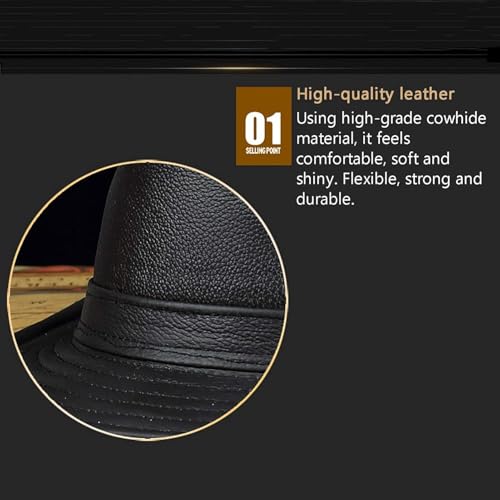 Chapeau d'hiver hommes en cuir de mouton véritable fedora noir taille 7 - 6