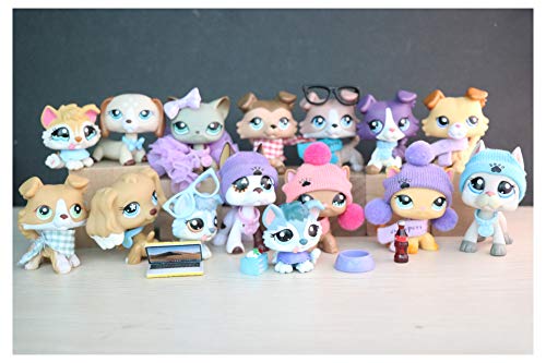 WOLFGIRL LPS Lot Cat and Dog LPS Shorthair Cat LPS Collie LPS Cocker Spaniel LPS Great Dane LPS Dachshund LPS Husky Figure with LPS Accessories Lot Collection Kids Girl Xmas 15 PC