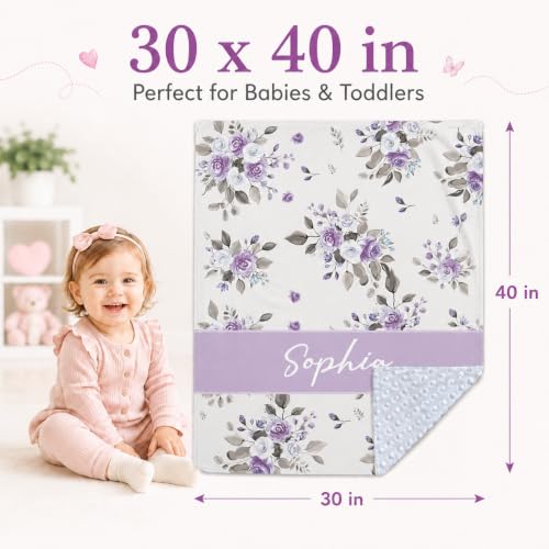 Image of Personalized Baby Blanket for Girls, Custom Nursery Blanket with Name, 30 x 40 Inch Soft Minky Blanket for Baby Toddlers, Newborn Print 06