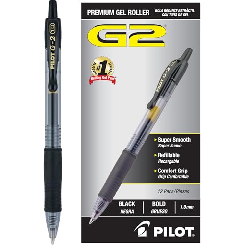 Pilot G2 Premium Gel Pens, Black Pens, Bold Point 1