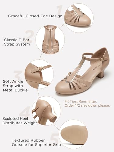 Image of 2 inch Character Shoes for Women,T-Strap 1920s Gatsby Flapper Dance Shoe | 2 inch character dance heels for ballroom, latin, salsa, tango,swing,flamenco and wedding,roaring 20s gatsby style