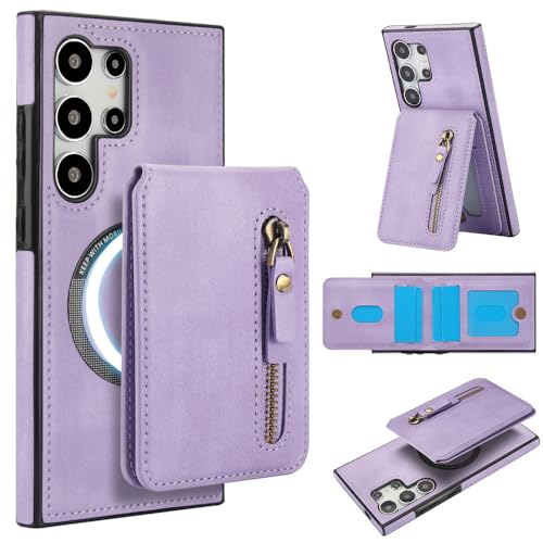 Coque amovible Samsung S24 FE étui portefeuille zippé violet