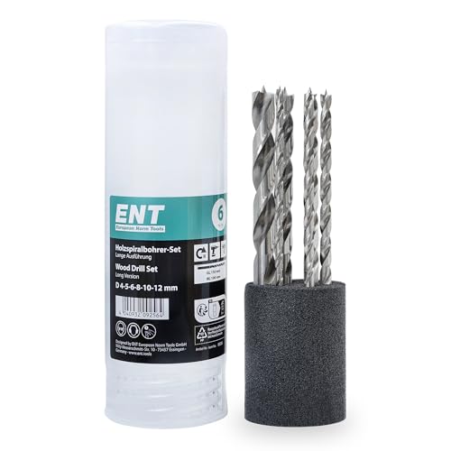 ENT 09256 6-tlg. Holzbohrer-Set HSS-G, Ø 4-12 mm, Nutzlänge 100 mm, Gesamtlänge 150 mm
