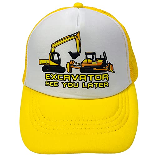 Boys' Trucker Hat, See You Later Excavator,Novelty Baseball Caps Mesh Cap Birthday Gift Yellow