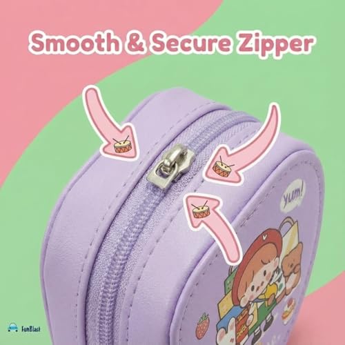 Image of FunBlast Triangle Coin Pouch for Kids - Cute Cartoon Design Mini Purse, Multipurpose Coins Pouch, Small Zipper Wallet for Kids & Girls, Kawaii Coin Bag (Random-Purple)