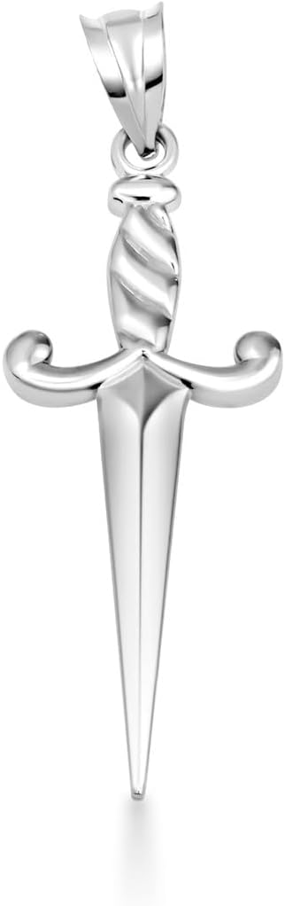 Claddagh Gold Bold .925 Sterling Silver 1-1/2" Polished Twisted Dagger Knife Pendant Necklace | Choice of Pendant Only or Chain Length