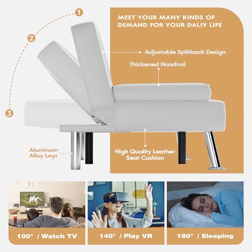 image for JUMMICO Faux Leather Futon Sofa Bed Futon Couch with Removable Armrest