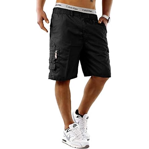 Mens Plain Summer Shorts Pure Cotton Cargo Combat Styles Sizes M L XL XXL New Phone Pocket (L, Black) Cover