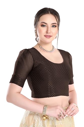 Image of FINESTFIT Stay On Trend Fashion 100% Cotton Readymade Blouses for Women,Round Neckline with Organza Balloon Sleeves.