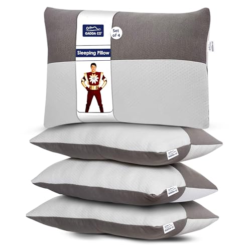 Image of GADDA CO Hollow Fiber Sleeping Pillow Set of 4 | Adjustable Height | Hotel Like Quality | Soft & Fluffy Microfiber Fill | Neck & Shoulder Support | 6 Months Warranty | 24 x 16 Inch | White & Grey