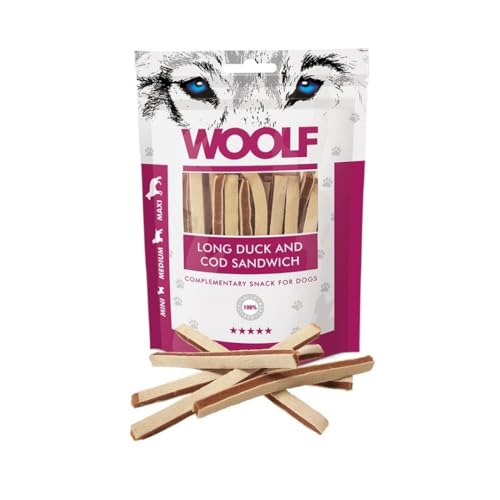 Pack De 10 Snacks Naturales para Perros | Sándwich Largo De Pato + Bacalao Sin Conservantes | Chuches Perros Naturales - Dog Treats Saludables con Omega 3 para Pelo Y Piel | 10x100g