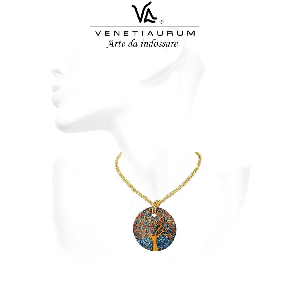 Venetiaurum - Collier avec pendentif avec illustration "Arbre de Vie" de Klimt en Verre de Murano Original et Argent 925 - Bijou certifié Made in Italy