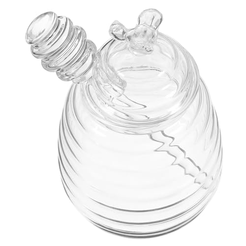 BRIGHTFUFU 1 Set Honey Dipper Stick and Jar Set Transparent Glass Honey Pot with Airtight Lid for Storing Jam and Seasonings Home Kitchen