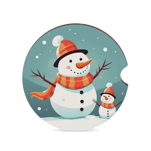 Portavasos de madera para coche con diseño navideño de muñeco de nieve miniatura 1