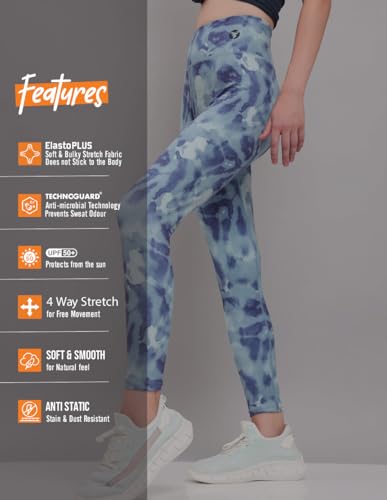 Image of TECHNOSPORT Womens Skinny Fit Activewear Tights for Running, Gym, Sports and Regular Use, Antimicrobial and Printed