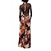 Womens Halter Floral Maxi Dress Deep V Neck Backless Bodycon Long Dresses Y2k Formal Cocktail Going Out Beachwear with Scarf Sleeveless Vacation Beachdress Orange