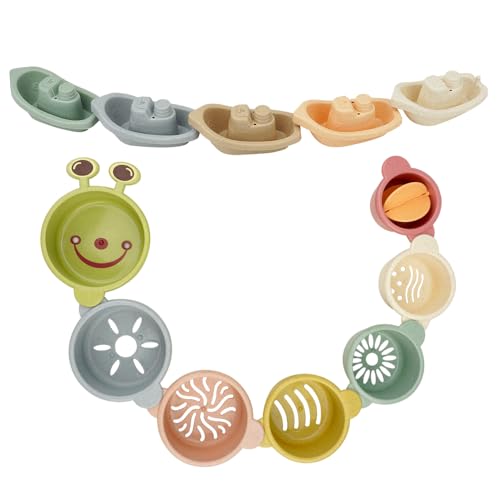 Image of Baby Bath Toys Floating Boats and Sea Animal Shapes Stackable Cups for Toddlers 1-3 | 11 PCS Bathtub Toy for Infants 6-12 Months |Pool Toys Shower Toys for 1 2 3 Year Old