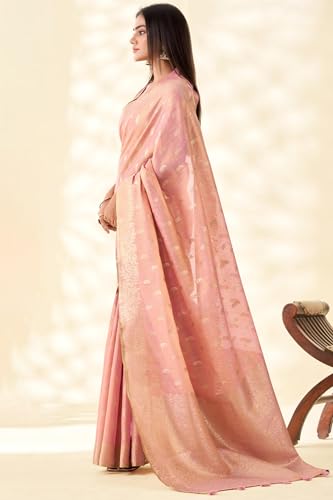 Image of SWORNOF Gold-Toned Woven Design Silk Zari Tissue Saree | Saree for Women | Soft and Skin Friendly