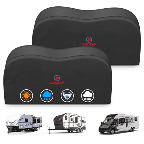 Comnova RV Tire Covers 2 Pack - 600D Dual Axle Tire Cover for Camper RV Trailer Truck Waterproof Heavy Duty Fade-Resistant Dual Wheel Protector Cover Fits Tire Diameters 27-29 Inch