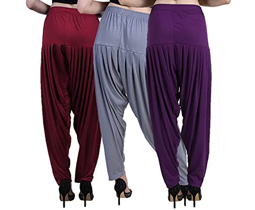 Image of CASUALS Women's Regular Fit Viscose Drawstring Patiala Harem Pants Combo Pack 3