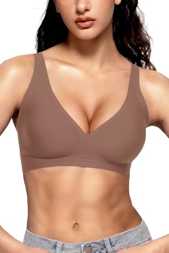 Image of Vertvie Jelly Wireless Bras for Women Push Up Plunge Seamless T-Shirt Bras No Underwire Supportive Full Coverage Bralettes