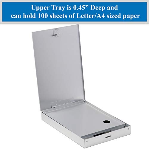Think2Master-Aluminum-Dual-Storage-Clipboard-Durable-Sleek-Dual-Tray-Compartments-Provides-More-Storage-and-Sturdiness-and-it-Holds-300-Letter-Sized-Paper-Low-Profile-Clip-Holds-50-Paper