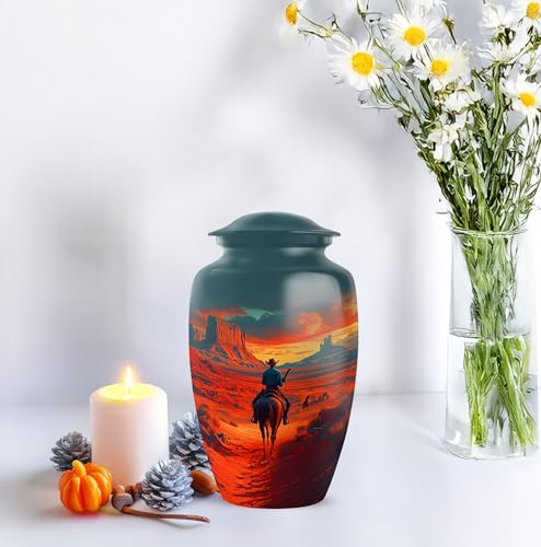 Image of Cowboy Urn - Large & Small Urns for Human Ashes Adult Male - Burial Urns for Adult Human Ashes - Funeral Urns for Adult Ashes Women (Combo - 10 inch & 3 inch, 3 Pcs)