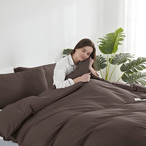 Image of Hearth & Harbor Chocolate Brown Duvet Cover King Size, 3 Piece Bedding Set | Soft Double Brushed Bedding Set, Button Closure, 1 Duvet Cover 104x90 Inches, 2 Pillow Shams