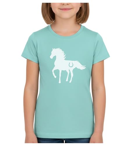Tstars Horse Shirt for Girls - Horseback Riding Kids Tee with Horseshoe Print - Gift for Equestrian Fans and Young Riders M (7-8) Chill Blue