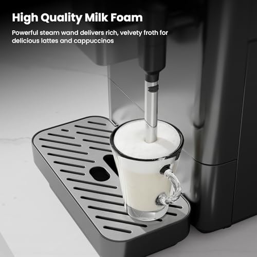 Image of Kismile 20 Bar Automatic Espresso Machine, All-in-One Grind and Brew Coffee Maker with Built-in Grinder, Cappuccino Machines with Milk Frother, One-Touch Americano and Lattes for Home /Office /Gift