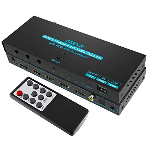 SGEYR HDMI Switcher 4x1 with Audio 4K@60Hz HDMI Switch Remote,4 in 1 Out